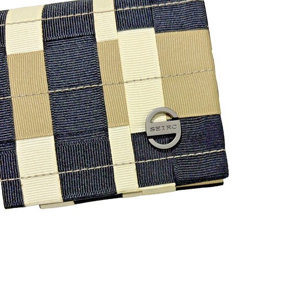 SEIRC Mini Shoulder Bag Clutch Purse Woven Ribbons Black Cream Taupe Chic Unique - Picture 3 of 10